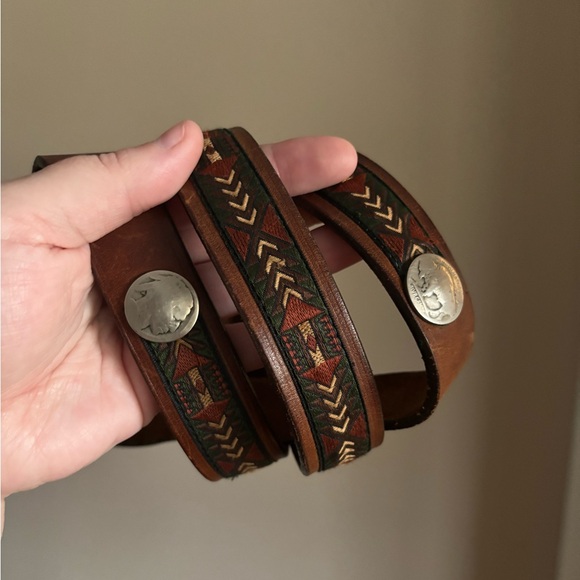 Vintage Brighton Buffalo Nickel Leather Belt Southwest Design - Picture 1 of 7